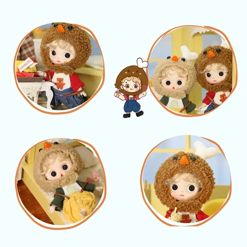 Fried Chicken Headgear Anime Figures Jointed Doll With Clothes And Shoes 3D Eyes Imaginative Pretend Dresses Up Doll For Girls