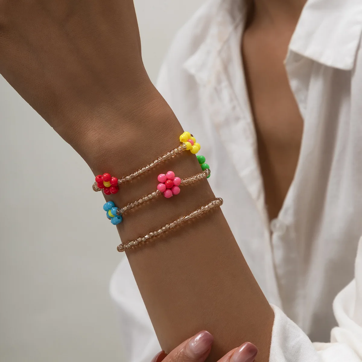 Bohemian Sweet Cool Colorful Small Flower Rice Bead Bracelet