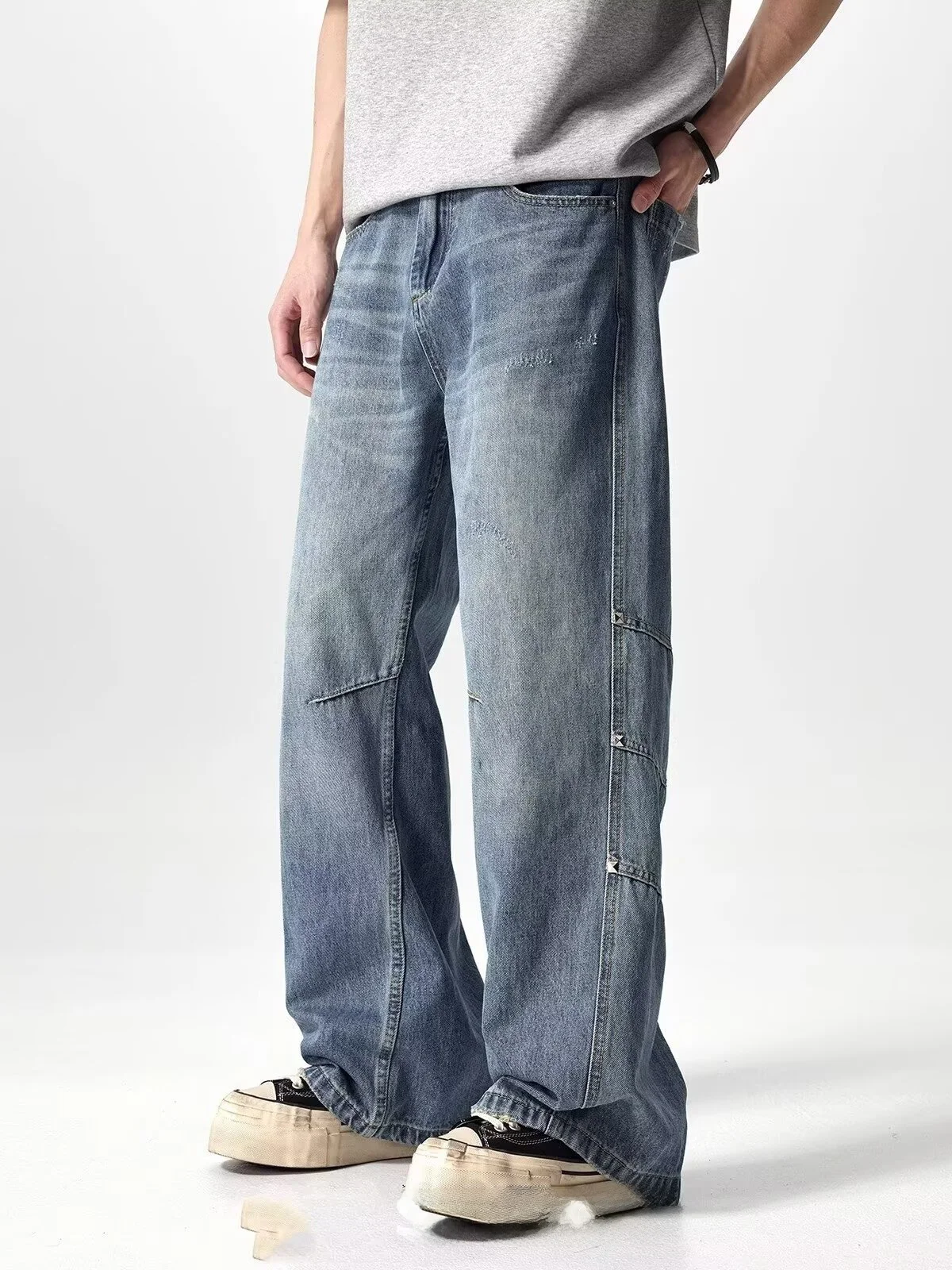 

Waed American Denim Jeans Men's Summer Thin Straight Leg Loose Workwear Long Pants Casual mid Waist Wide Leg Jeans