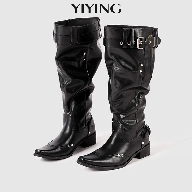 2025 Fashion Women's Boots Piled High Heels Platform Wedges Women's High Boots Buckle Long Tube Leather Women's Boots