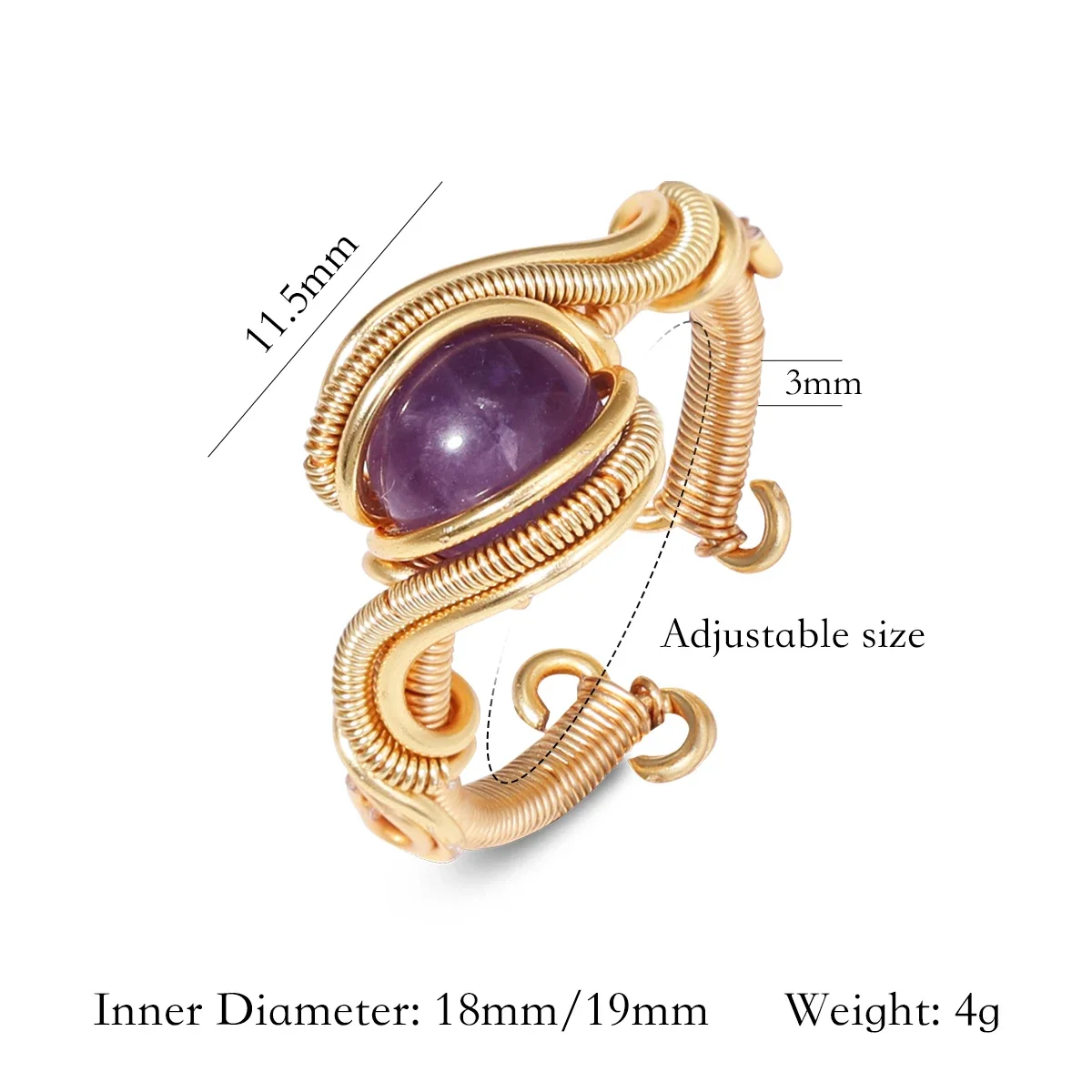 Women's Rings Natural Gemstones High Quality Twisted Thread Party Valentine's Day Gifts Moon Stones Amazonite Amethyst Gifts