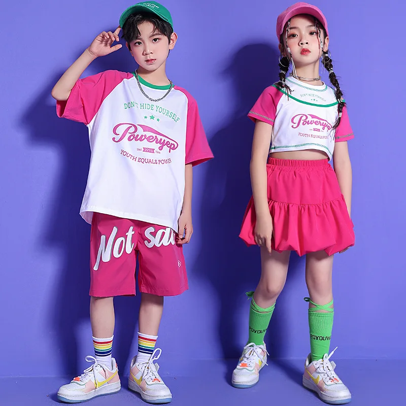 Girls Boy Jazz Costume Summer Kid Hip-hop Umbilical Suit Street-bombing Costume with Hip-hop Cheerleading Parties Stage Clothes