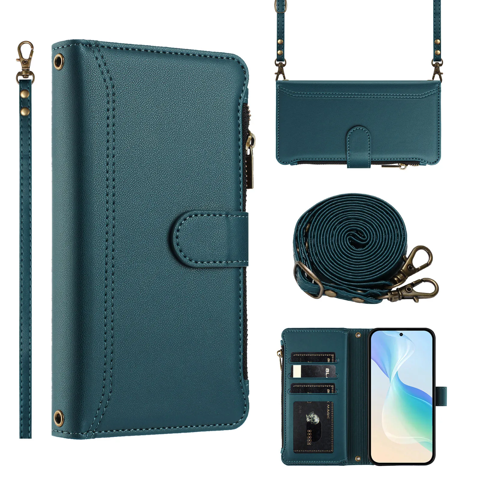 حافظة محفظة كتف لهاتف سوني اكسبيريا 1 VII 10 VI 5 V IV Crossbody متعددة 9 بطاقات شحن لاسلكي غطاء حبل جلدي