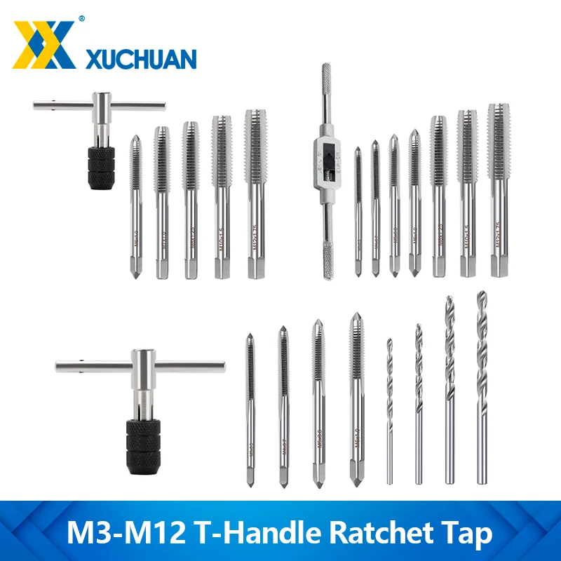 6/8/9-teiliges Verstellbares Gewindebohrer-Set mit T-Griff, M3-M12 Metrischer Schraubendreher, Gewindebohrer-Halter, Handwerkzeug-Set