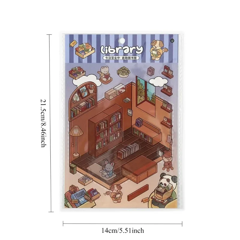 4 Packs/bag Cartoon 3D Landscaping Mini Stickers Cute Stores Scence Pocket DIY Stickers Attention Training Gift Scrapbooking