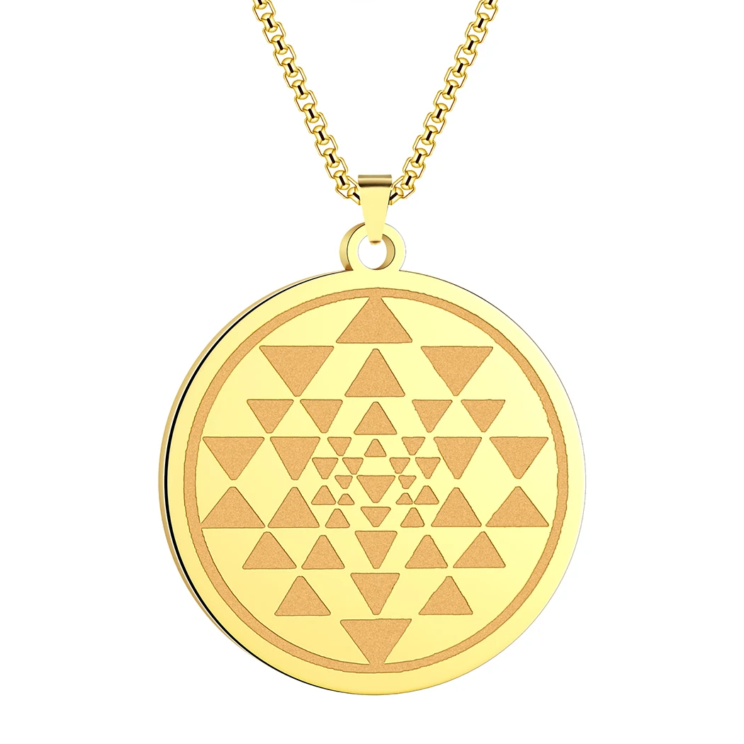 Kinitial Personalized Sri Yantra Symbol Stainless Steel Pendant Necklace For Women Sacred Geometry Jewelry Buddhism Amulrt Gift