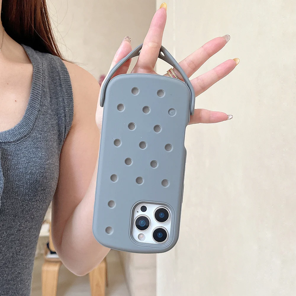 Para Crocs Charms DIY correa para la muñeca funda de teléfono para iPhone 17 16 15 14 Pro Max Air 13 funda trasera de silicona suave de Color sólido