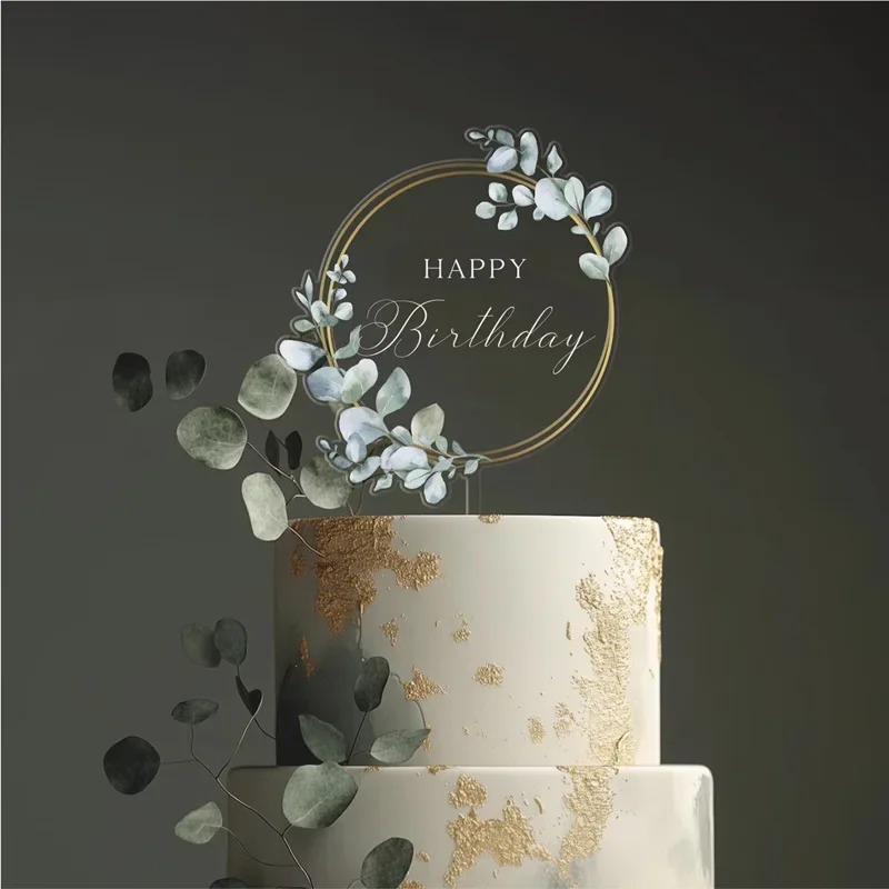 Transparente Farbige Happy Birthday Tortendekoration Blatt Acryl Hochzeit Party Tortenaufsatz Dekoration für Babyparty Backzubehör – Detail 4