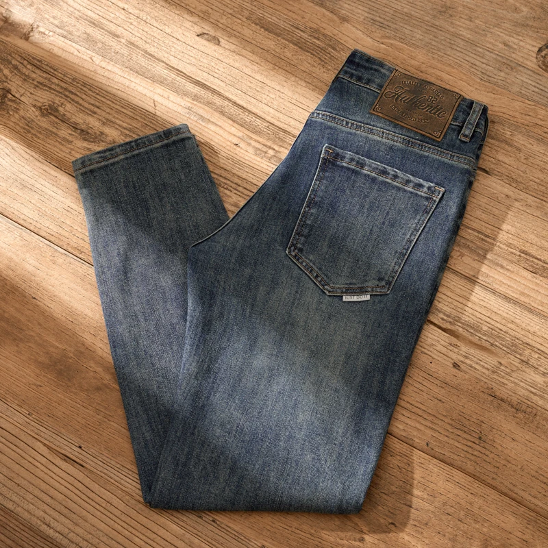 Jeans moulants vintage pour hommes, mode de rue, haut de gamme, industrie lourde, déFlex, coupe couvertes, petit, droit, tendance, Nosttiled ic, pantalons longs