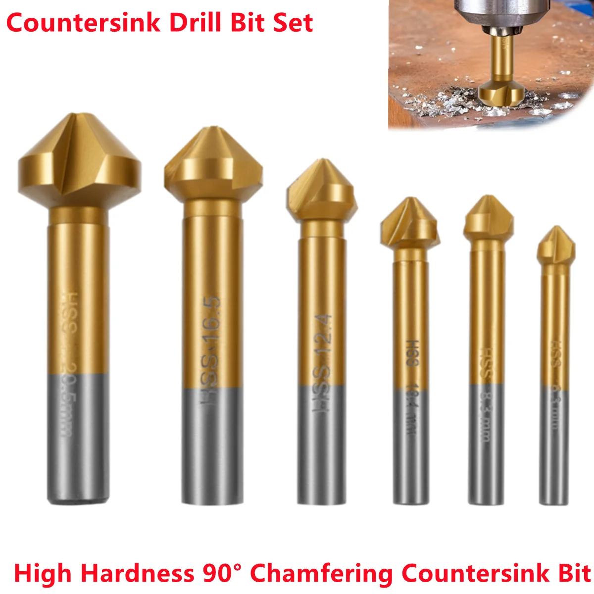 

90-градусный трехлопастной фрезерный станок с полным шлифованием для увеличения отверстий, удаления заусенцев, точечное сверло, 6 шт., набор инструментов для сверл по дереву