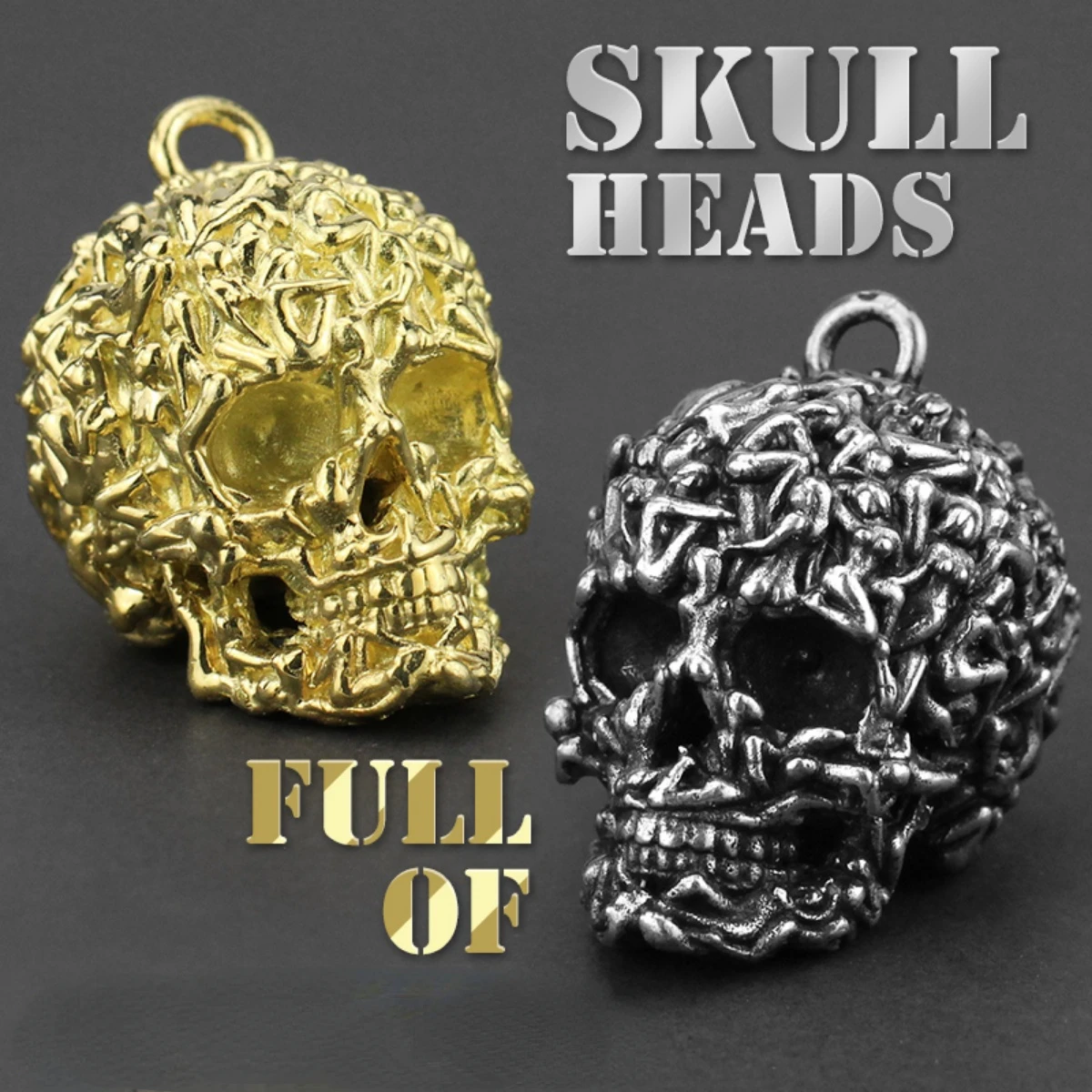 Metal Creative SDemon kull Head Model Pendant for Keychains White Brass Key Chain Hangings Accessories Boys Toys Gifts Figurine