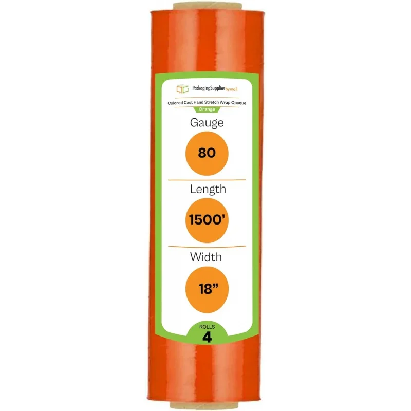 Orange Stretch Wrap, 4, 18 Inch x 1500 Feet, 80 Gauge, Tinted/Transparent Hand Stretch Film Rolls Packaging Moving