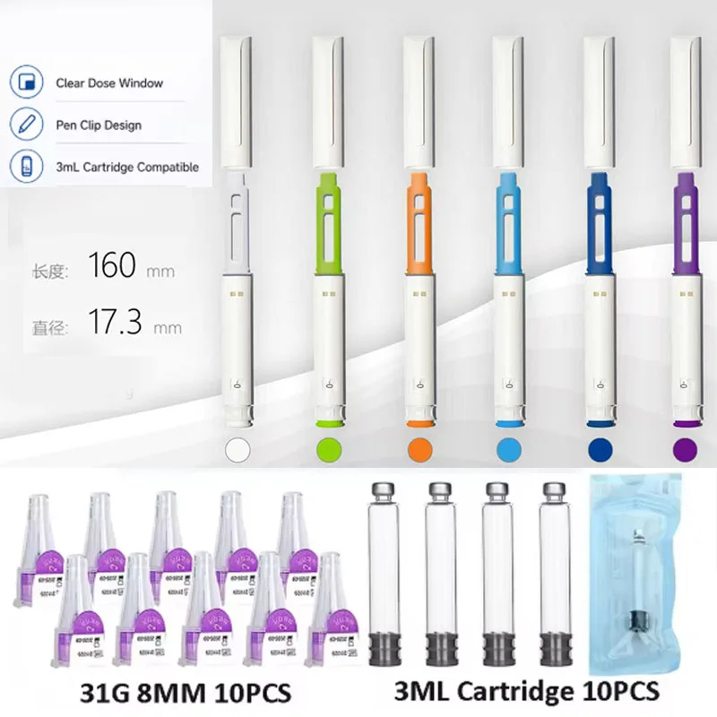 10PCS disposable injection pen portable color peptide pen, insulin injection pen 60U suitable for 3ml cartridge bottle
