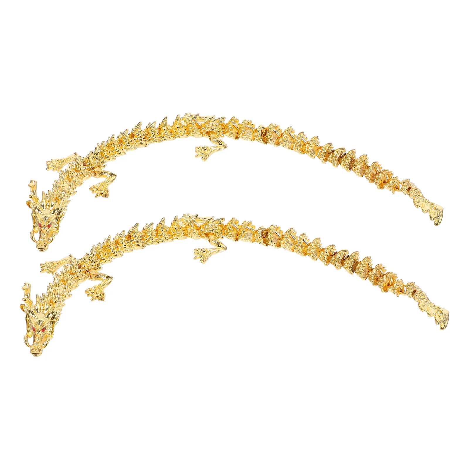 Chinese Dragon Statue, 2pcs Alloy Movable Pose Desktop & Car Interior Feng Shui Lucky Animal Decor