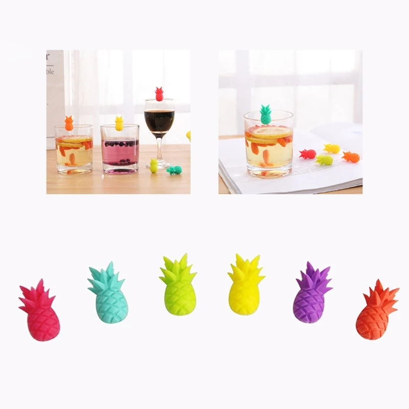 Wine Glass Markers Set of 6 Pineapple Silicone Drink Glass Tags Identification Cup Labels Signs for Party Bar