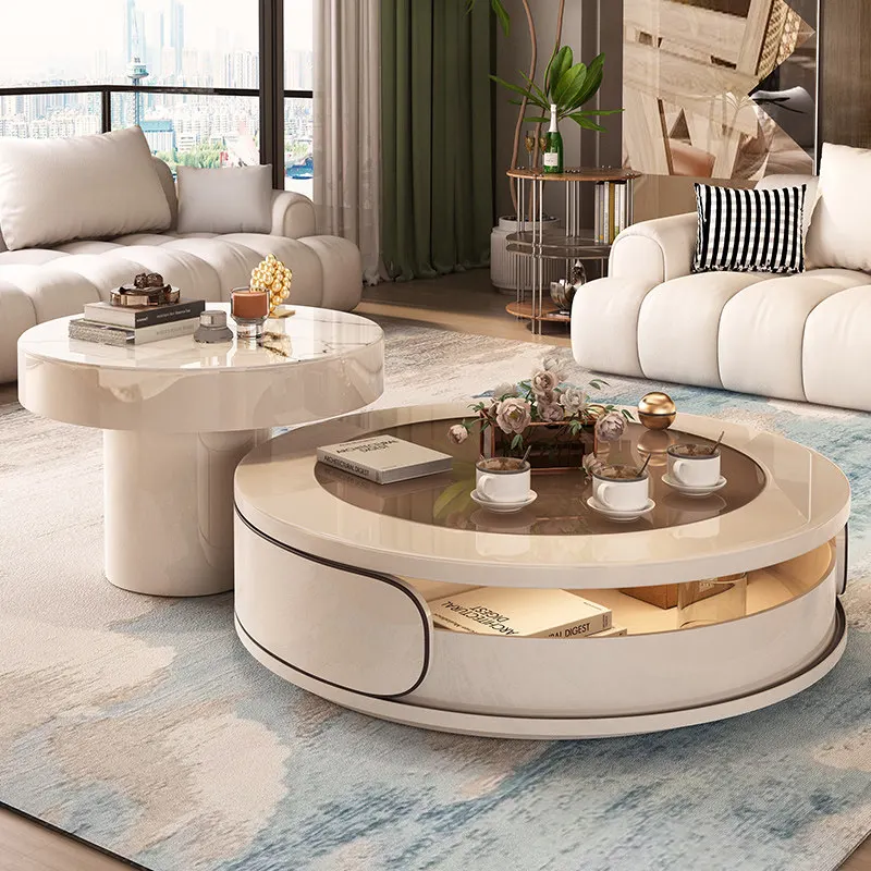 

Coffee table high and low combination creative design sense small apartment rock slab glass surface
