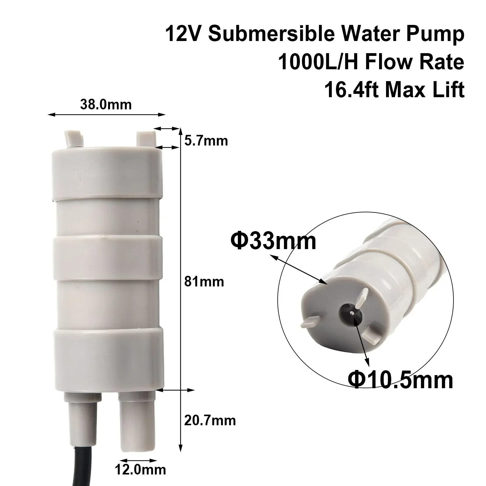 12V Submersible Water Pumps 1000L/H 5M High Flow Three Wire Water Pump For Motorhome Camper Ponds Aquarium Household Garden Tool