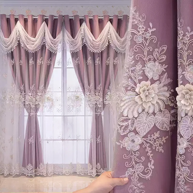 European Embroidery Double Curtains for Living Dining Room Bedroom Embossed Tulle Partition Door Window Curtains Customize