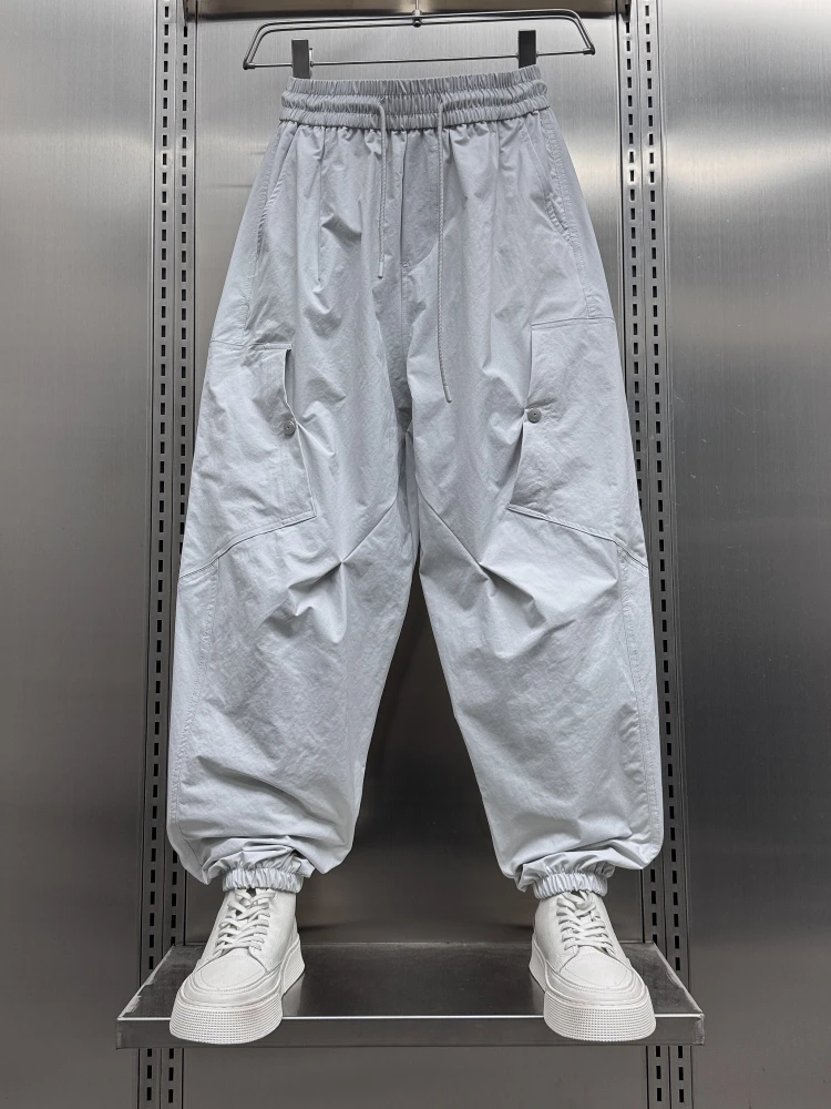 

Spring Summer Men's Casual Loose Fit Trousers Knife ape Elastic Waist Cargo Pants Youthful Breathable Flat Front Workwear