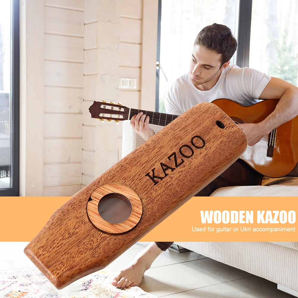 Wooden Kazoo Instruments Portable Wood Harmonica Guitar Ukulele Accompaniment Patry Musical Instrument for Kids Beginner Gift