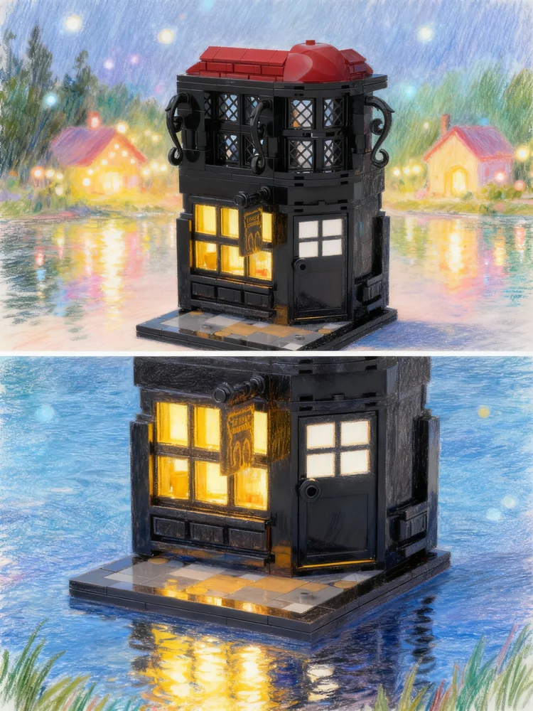 241pcs MOC De Lekkende Ketel Mini Dioramma Harry Model Bouwstenen Architectuur Kerstcadeaus DIY Speelgoed Creatief Idee Baksteen - afbeelding 2