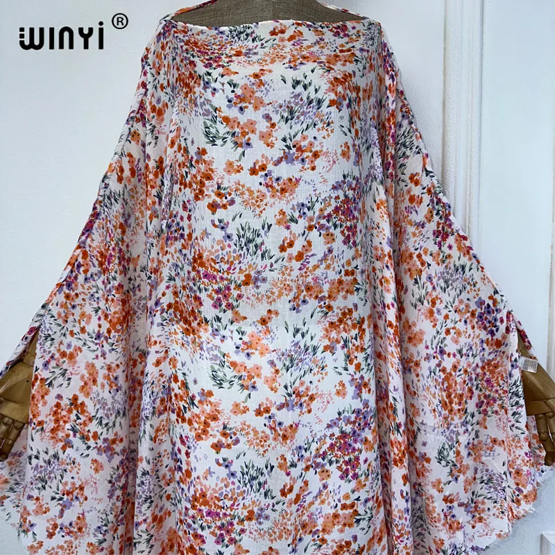 WINYI Africa beach dress Flower print sexy dress Women elegant robe Middle East Female kaftan abayas dubai luxury beach cover up