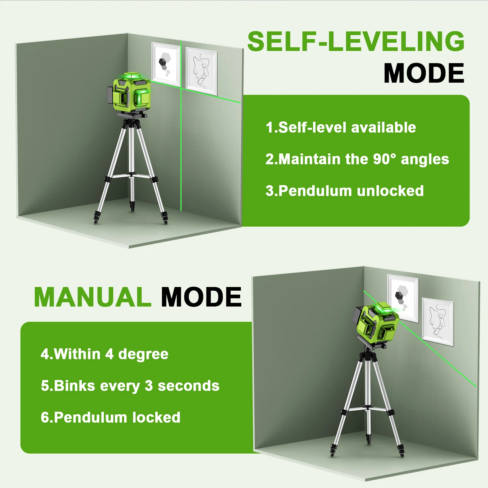 Lfine Professional Laser level 4D 16 Lines with 39.37 Inch (1M)Tripod 360°Self-leveling Laser Levels Green Beam Nivel Laser