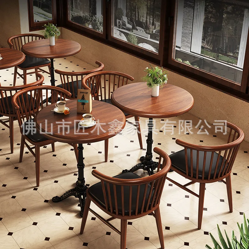 Retro Cafe Table and Chair Combination Baking American Western Restaurant Restaurant Bar Solid Wood Table