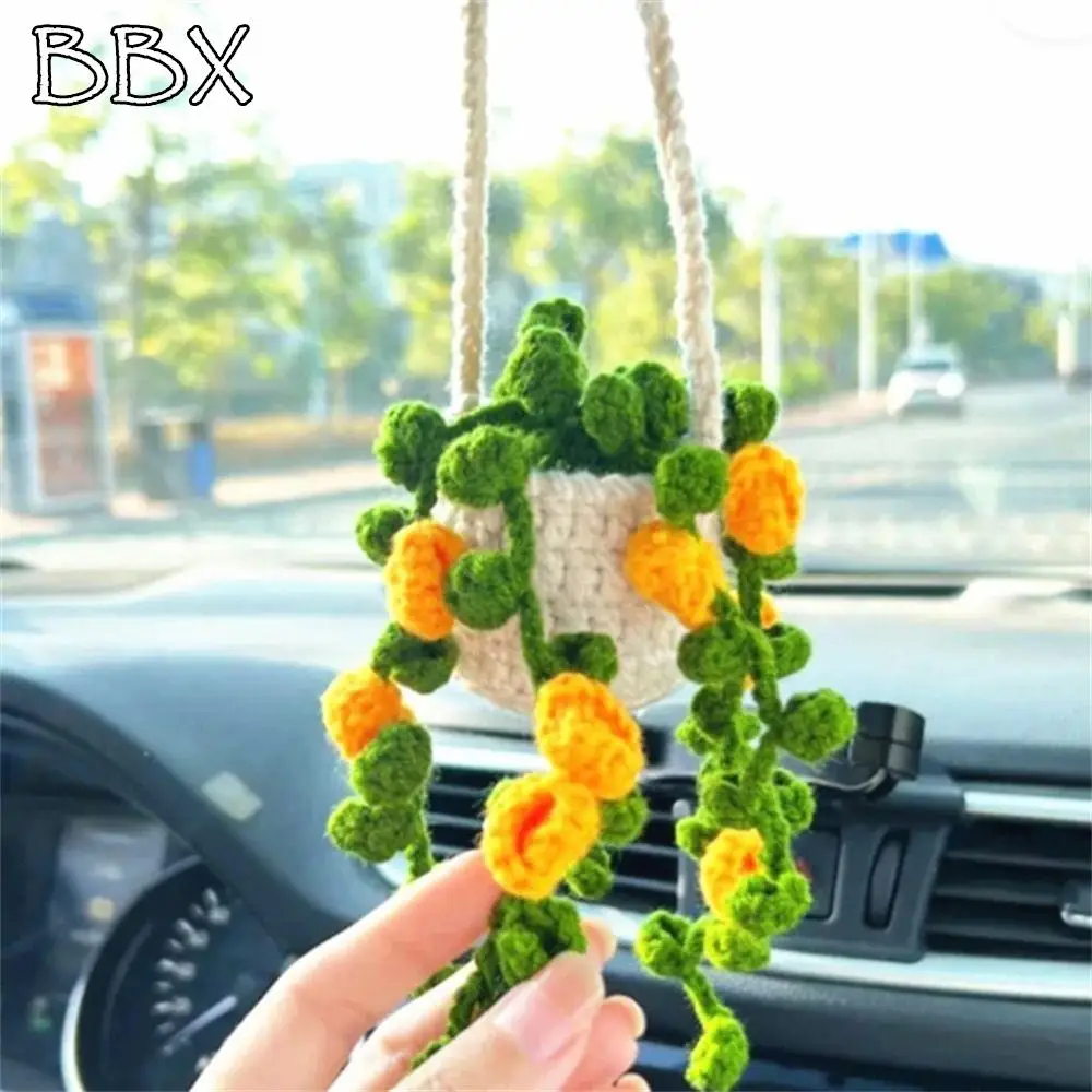 

Mirror Hanging Hand Knitted Handmade Crochet Potted Pendant Car Potted Plants Pendant Car Basket Hanging Plant Crochet Pendant