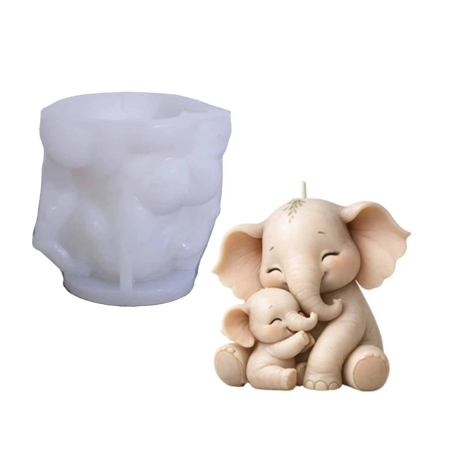 Resin Silicone Mold, Large-Eared Elephant Mother and Candle Silicone Mold, Sitting/Standing Elephant  Epoxy Resin Mold for Home