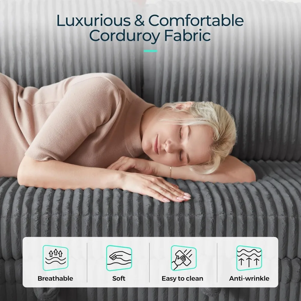 أريكة نوم مقطعية مع أريكة قابلة للسحب، أريكة سحابية من القطيفة قابلة للتحويل مع كرسي تخزين وشحن USB، مريح