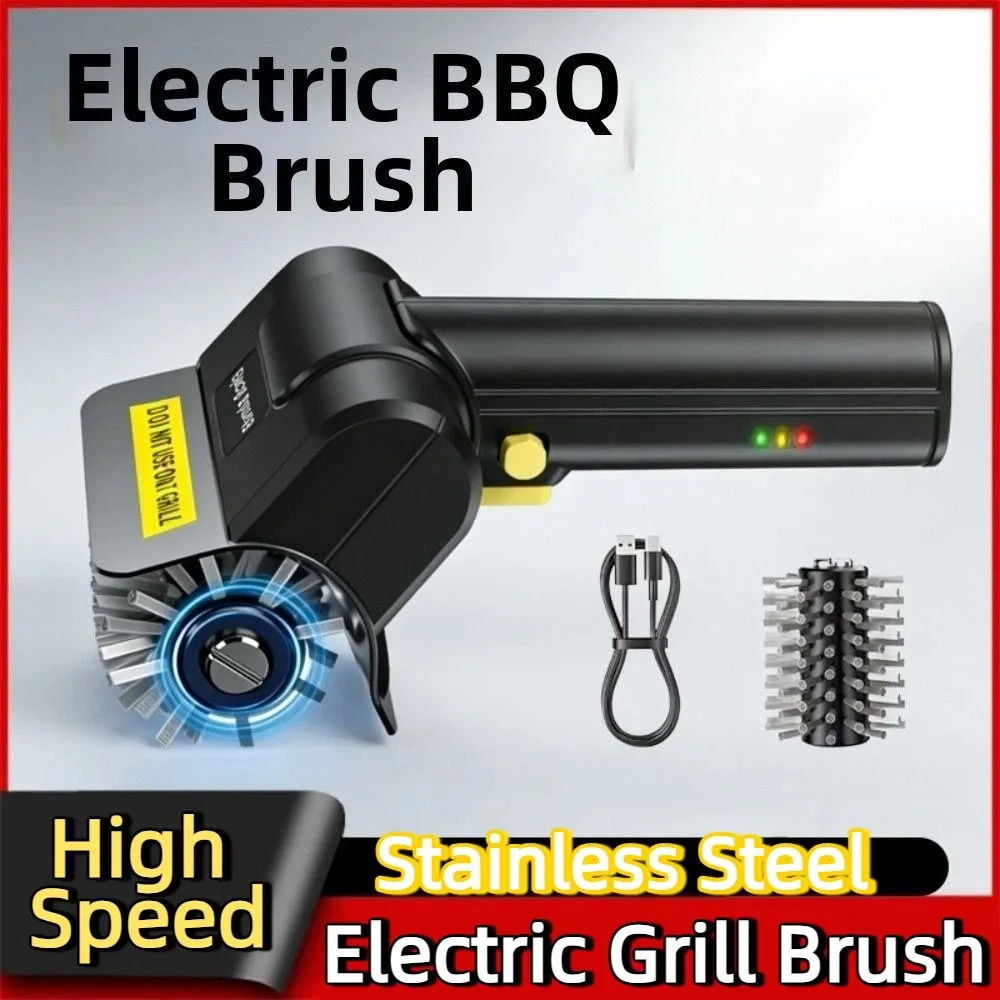 Portable Electric Grill Brush High Speed Handheld Roller Grill Cleaner Brush Efficient Stainless Steel BBQ Cleaning Brush