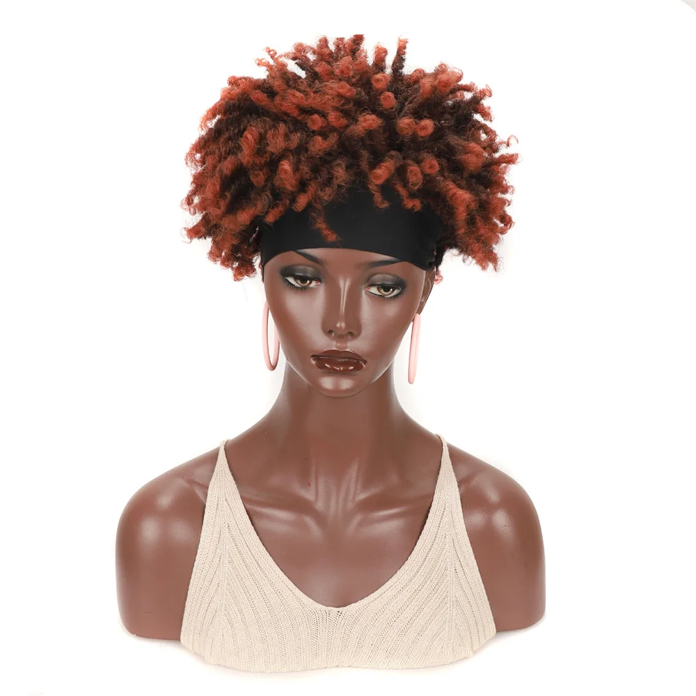 عصابة رأس شعر مستعار أفريقي، شعر أسود قصير مجعد، عصابة رأس شعر قصيرة مجعدة حمراء رقيقة، مناسبة للنساء اليومي #3