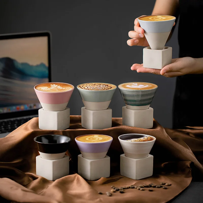 

Home & Garden Kitchen,Dining & Bar Ceramic espresso cup creative hand-drawn tea cup with base stoneware personal water cup