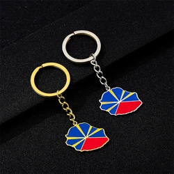 Fashion LA REUNION Map Flag Keychain for Men Women Stainless Steel Pendant Key Chain Gold Color La Reunion Amulet Accessory