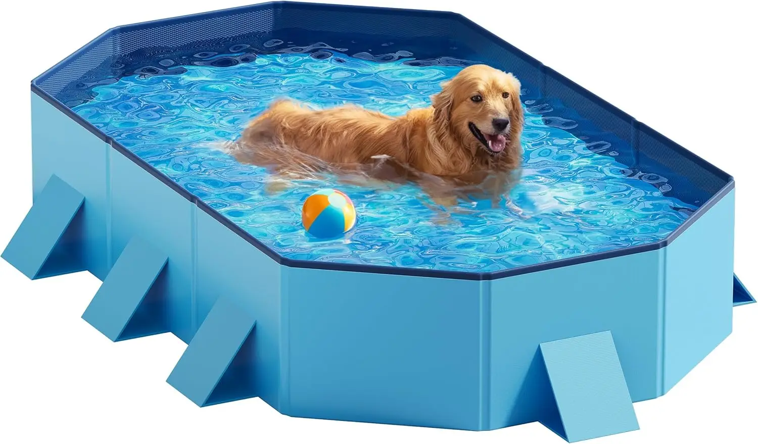 Piscina plegable para perros de 71" x 39" x 12" de plástico rígido, bañera portátil para mascotas, antideslizante, plegable, para interiores y exteriores, azul