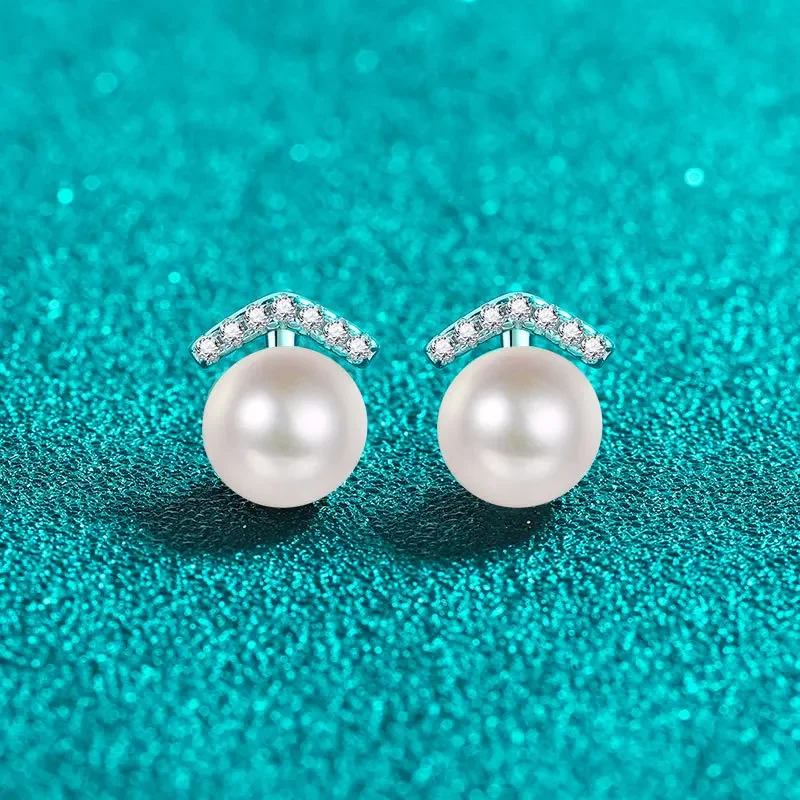 

0,11 карата Муассанит S925 Серебряные серьги-гвоздики для женщин с покрытием Pt950 Пресноводный жемчуг Любитель Подарок Серьги-гвоздики Ювелирные изделия оптом