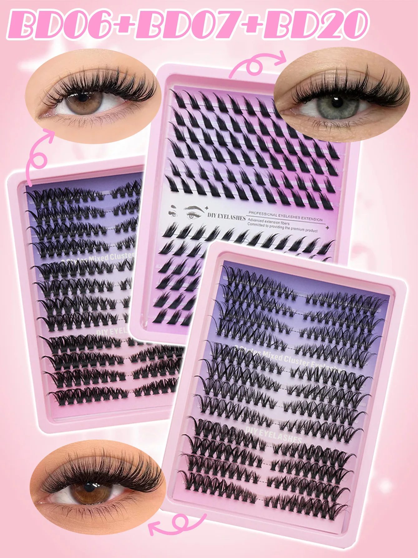 Mix Cluster Eyelashes, Wispy Fluffy Individual Lash Clusters, DIY Segmented False Eyelash Extensions for Home Makeup