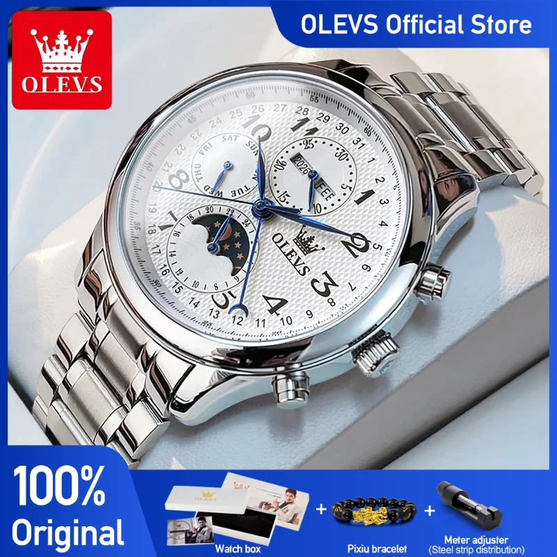 OLEVS Men\'s Watches Business Multifunctional Automatic Mechanical Watch for Man Original Waterproof Luminous Date Year Moon