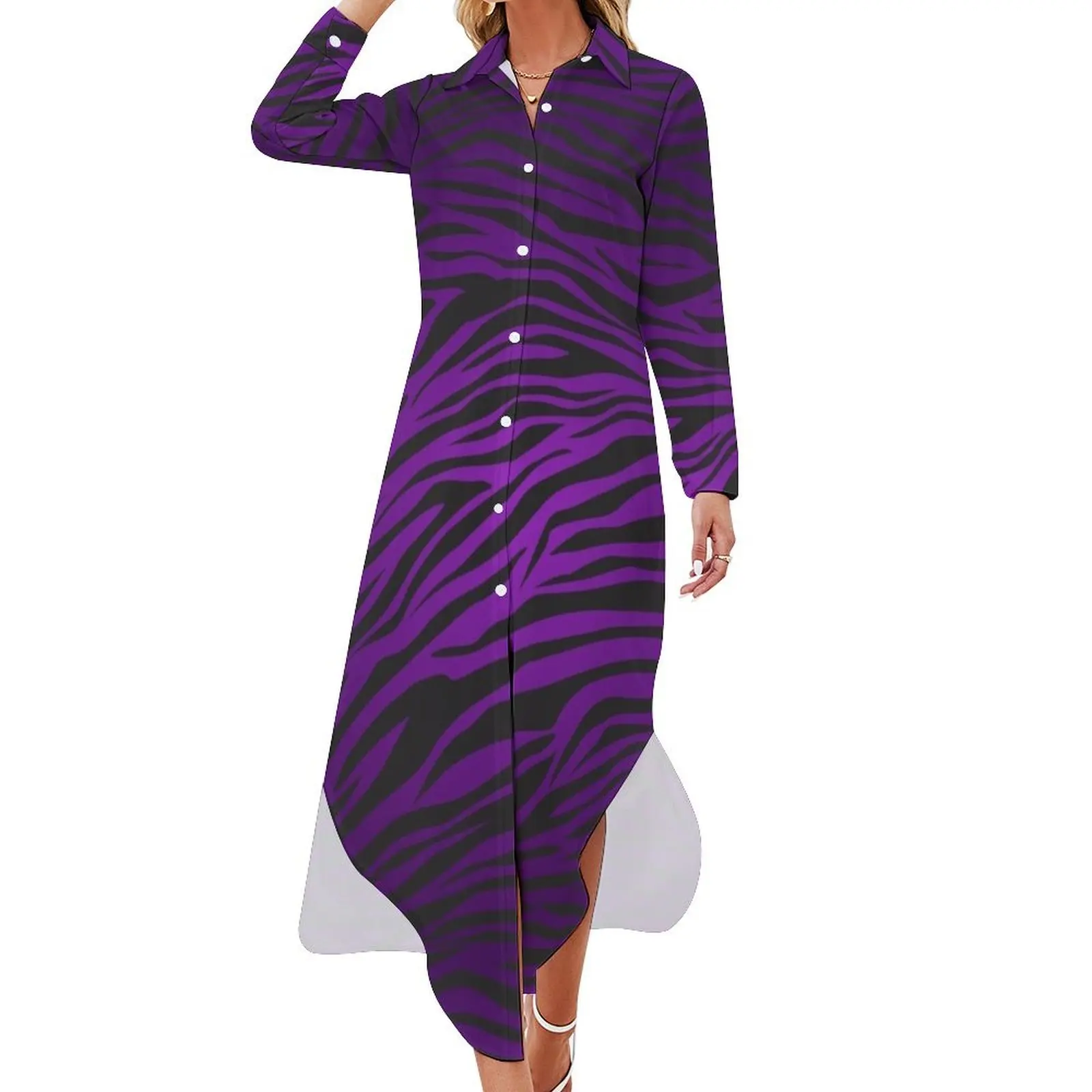 

Purple Zebra Print Long Sleeved Shirt Dress women's clothing korea stylish chic and elegant woman dress