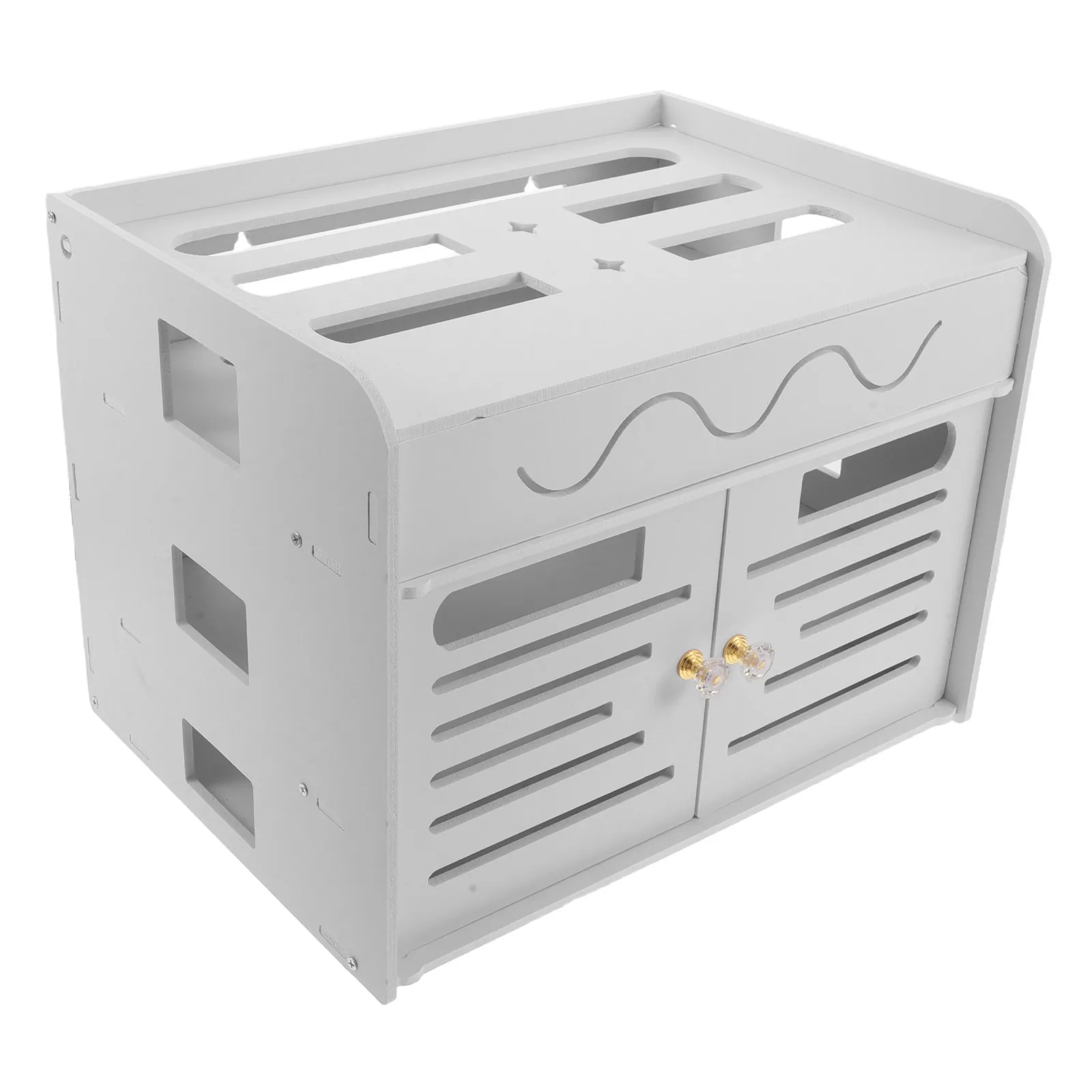 3-Layer WiFi Router Storage Box Wireless Router Organizer Box No-Drill Modem Cable Cover Power Strip Cable Management Rack White view 2