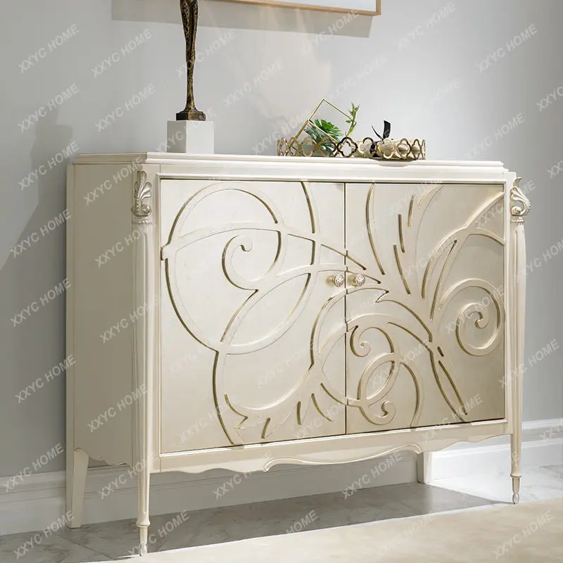 

light luxury door cabinet villa high-end carved decorative cabinet modern living room solid wood dining side cabinet