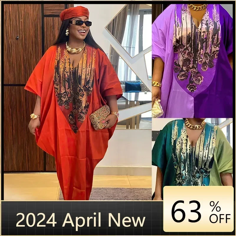 

Plus Size African Long Dresses for Women 2024 Traditional Nigeria Print Patchwork Caftan Dress Abaya Musulman Robe Femme Clothes