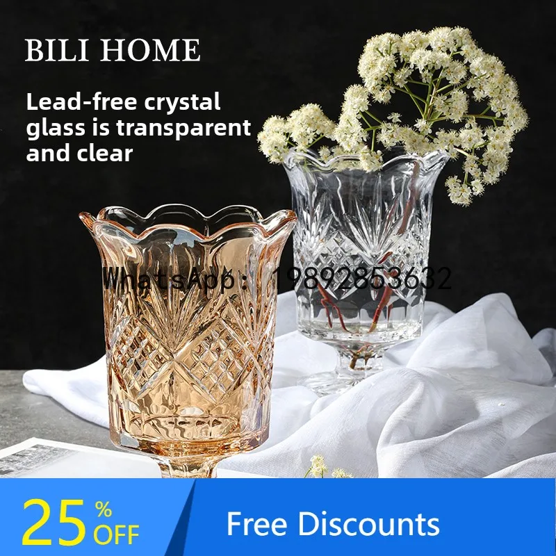 

YFY Light Luxury Crystal Glass Vase Transparent Living Room High-end Sense Flower Arrangement Rose Lily Fresh Flowers
