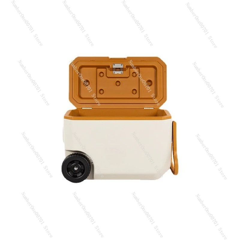 38L Wheeled Cooler Box, Ivory White Rolling Ice Chest with Telescopic Handle, Portable Insulated Camping Picnic Cooler view 4