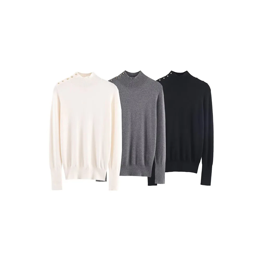 

Autumn and winter new women's fashion simple and versatile breasted knitted sweater