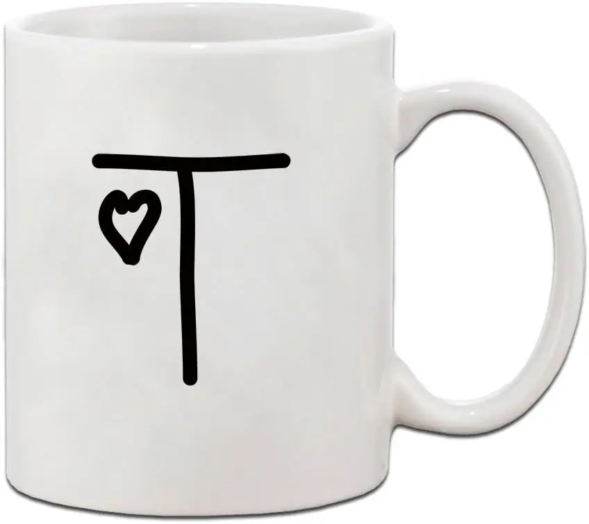 Speedy Pros T Love Hearts Initial Monogram Personalized Letter T Ceramic Mug Coffe Cup - Holiday Christmas Hanukkah Gift for Men