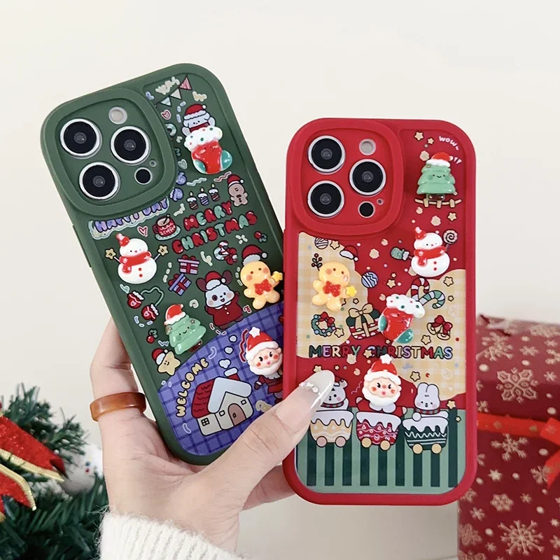 3D Cartoon Santa Claus Bear Reindeer Phone Case for iPhone 13 12 11 14 15 Pro Max 16 Plus Max Cute Back Drop Resistant Case