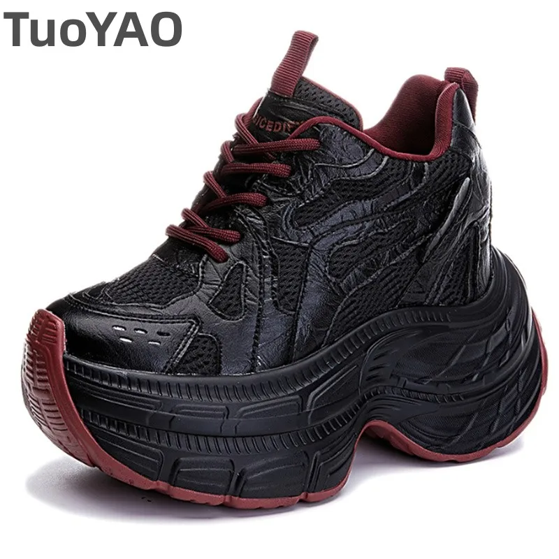

12cm Cow Genuine Leather Vulcanize Comfort Spring Autumn Ankle Booties Women Chunky Sneaker Loafer High Brand Platform Shoes