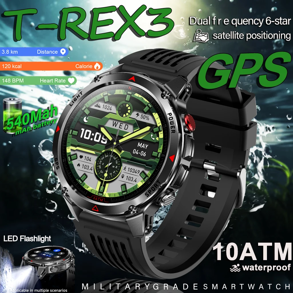2025 nuevo militar al aire libre inteligente hombres HD 1,46 "AMOLED incorporado GPS brújula altímetro 10ATM impermeable BT llamada relojes inteligentes